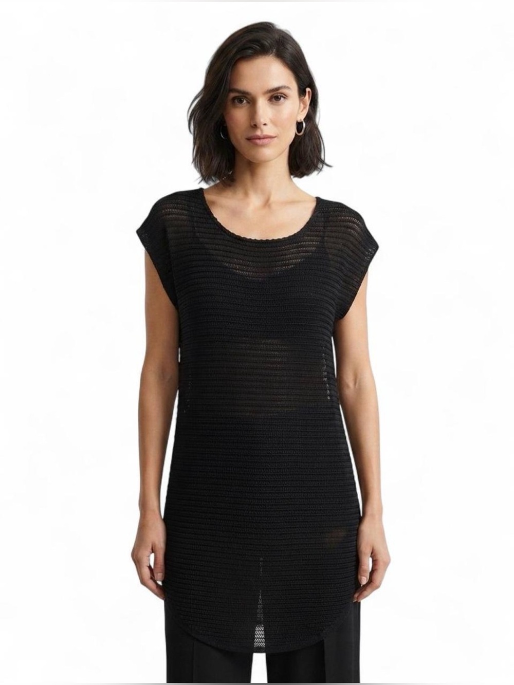 Jordan Taylor Black Crochet Beach Cover-Up Tunic